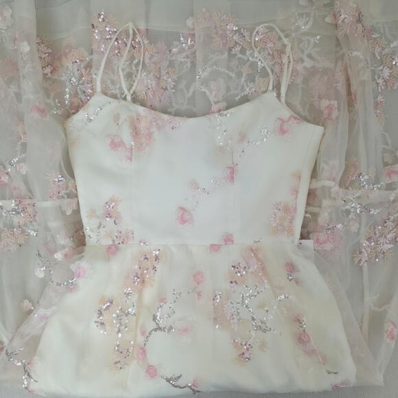 Helsi Adela Floral Tiered Maxi Dress Ivory Pink Sz S NWT Corset Bodice - Picture 8 of 15
